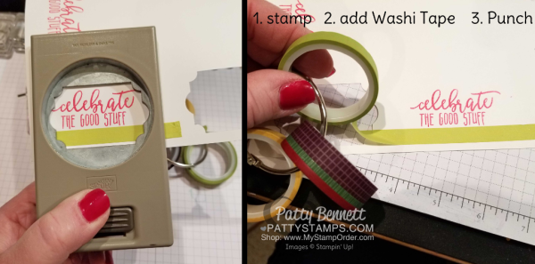 Washi Tape Tip for Picture Perfect Party shaker cards by Patty Bennett featuring 2018 Stampin' UP! Occasions catalog products.