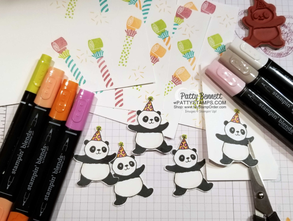 Stampin' Blends marker colors for the Party Panda celebration card idea featuring Picture Perfect Birthday stamp set from Stampin' Up!  New products for 2018. Card by Patty Bennett