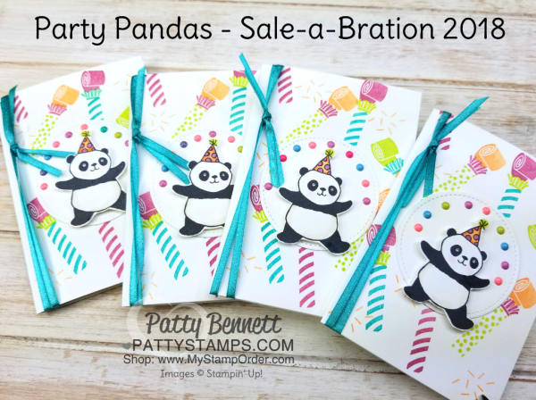 Party Panda celebration card idea featuring Picture Perfect Birthday stamp set from Stampin' Up!  New products for 2018. Card by Patty Bennett