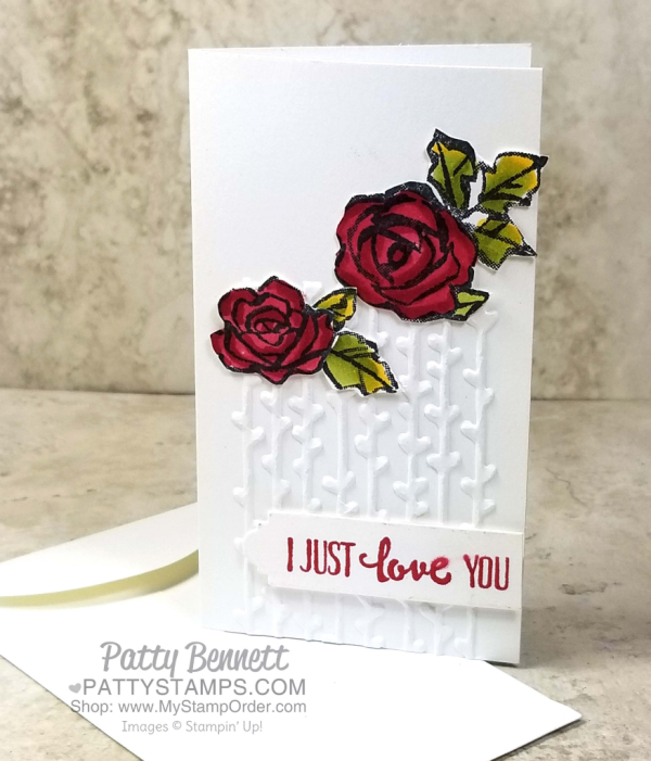 Handmade card idea featuring the Stampin' Up! Petal Pair embossing folder and Narrow Note Cards with the Petal Palette stamp set by Patty Bennett Handmade card idea featuring the Stampin' Up! Petal Pair embossing folder and Narrow Note Cards with the Petal Palette stamp set by Patty Bennett