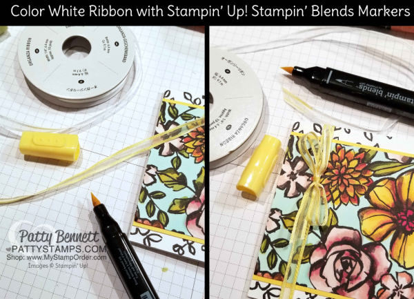 Crafting Tip: Create Custom Colored Ribbon by colorign it with your Stampin' Up! Stampin' Blends alcohol marker!