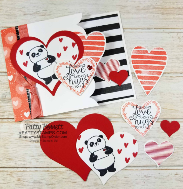 Party Panda heart card perfect for Valentine's day, anniversary, or I Love You! Stampin' UP! 2018 Sale-a-Bration and Occasions catalog products including Heart Happiness and Ribbon of Courage sets and Sweet & Sassy heart framelits. by Patty Bennett Party Panda heart card perfect for Valentine's day, anniversary, or I Love You! Stampin' UP! 2018 Sale-a-Bration and Occasions catalog products including Heart Happiness and Ribbon of Courage sets and Sweet & Sassy heart framelits. by Patty Bennett