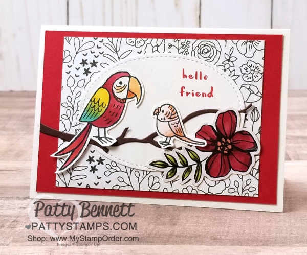 Fun handstamped cards featuring Stampin' Up! Bird Banter stamp set colored with Stampin' Blends markers.  Backgrounds are easy with the Sweet Soiree Memories & More cards - free choice during Sale-a-Bration 2018