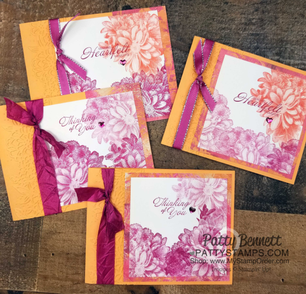 Painted with Love designer paper paired with Stampin' UP! Heartfelt Blooms Sale a Bration flower stamp! Handmade cards by Patty Bennett Painted with Love designer paper paired with Stampin' UP! Heartfelt Blooms Sale a Bration flower stamp! Handmade cards by Patty Bennett