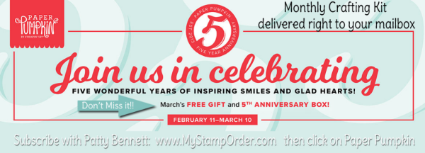 5 year celebration for Paper Pumpkin - a monthly crafting kit delivered right to your door! Subscribe at www.MyStampOrder.com and click on Paper Pumpkin 5 year celebration for Paper Pumpkin - a monthly crafting kit delivered right to your door! Subscribe at www.MyStampOrder.com and click on Paper Pumpkin