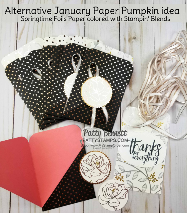Alternate Paper Pumpkin card ideas for January 2018, featuring Stampin' UP! Springtime Foils Sale-a-Bration paper!  Pocket card ideas by Patty Bennett