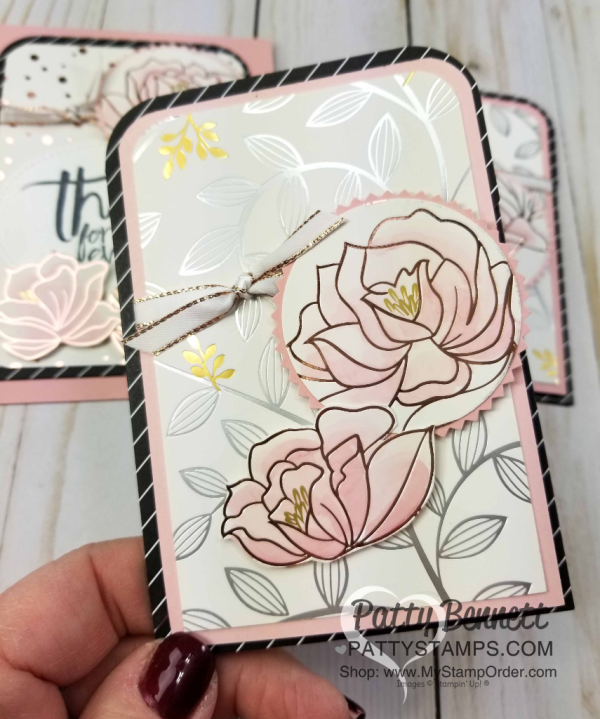 Alternate Paper Pumpkin card ideas for January 2018, featuring Stampin' UP! Springtime Foils Sale-a-Bration paper colored with Stampin' Blends!  Pocket card ideas by Patty Bennett