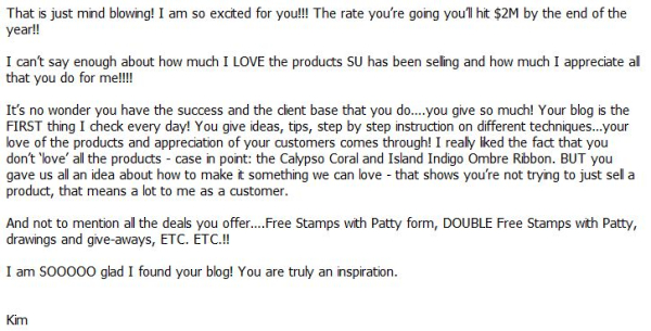 Kim t testimonial 1 half million milestone pattystamps patty bennett