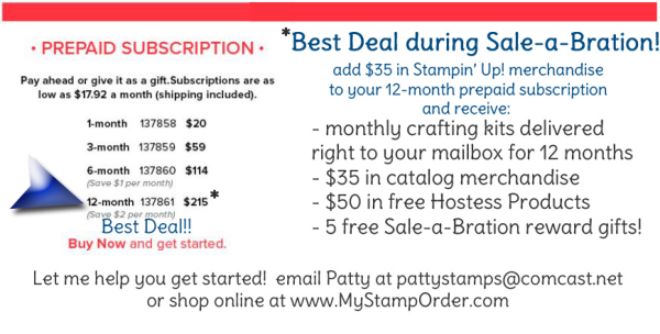 Enjoy Sale-a-Bration rewards benefits when you prepay for your 3-month, 6-month or 12-month subscription! shop at www.MyStampOrder.com Enjoy Sale-a-Bration rewards benefits when you prepay for your 3-month, 6-month or 12-month subscription! shop at www.MyStampOrder.com