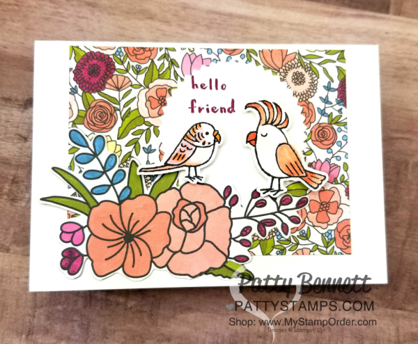 Fun handstamped cards featuring Stampin' Up! Bird Banter stamp set colored with Stampin' Blends markers.  Backgrounds are easy with the Sweet Soiree Memories & More cards - free choice during Sale-a-Bration 2018