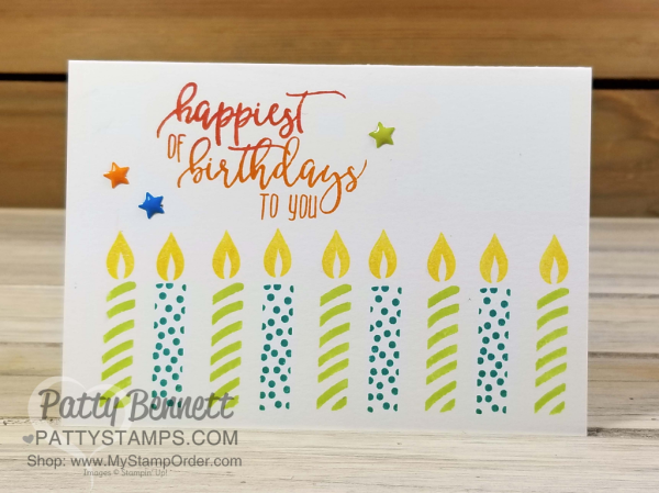 Picture Perfect Birthday candle card created with the hinge step stamping technique and the Stampin' UP! Stamparatus by Patty Bennett Picture Perfect Birthday candle card created with the hinge step stamping technique and the Stampin' UP! Stamparatus by Patty Bennett
