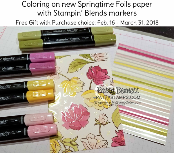Color the Gorgeous Springtime Foils paper with your Stampin' Blends... or not! :) The foil detail is amazing! Stampin' UP! Sale-a-Bration 2018 part 2!! Feb. 16, to March 31, 2018!! 3 more free gift choices!! Shop online and earn gifts!! www.MyStampOrder.com Color the Gorgeous Springtime Foils paper with your Stampin' Blends... or not! :) The foil detail is amazing! Stampin' UP! Sale-a-Bration 2018 part 2!! Feb. 16, to March 31, 2018!! 3 more free gift choices!! Shop online and earn gifts!! www.MyStampOrder.com