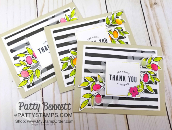 Lots of Happy card kit from Stampin' UP! creates 20 cards with envelopes. Includes supplies, stamp set and watercolor pencils!  cards by Patty Bennett
