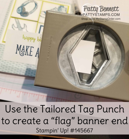 Craft Tip! Use the Tailored Tag Punch to add a "flag" end to your banner greeting! Craft Tip! Use the Tailored Tag Punch to add a "flag" end to your banner greeting!