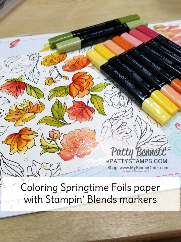 Springtime Foils Paper from Stampin' Up!, featuring Stampin' Blends coloring by Patty Bennett