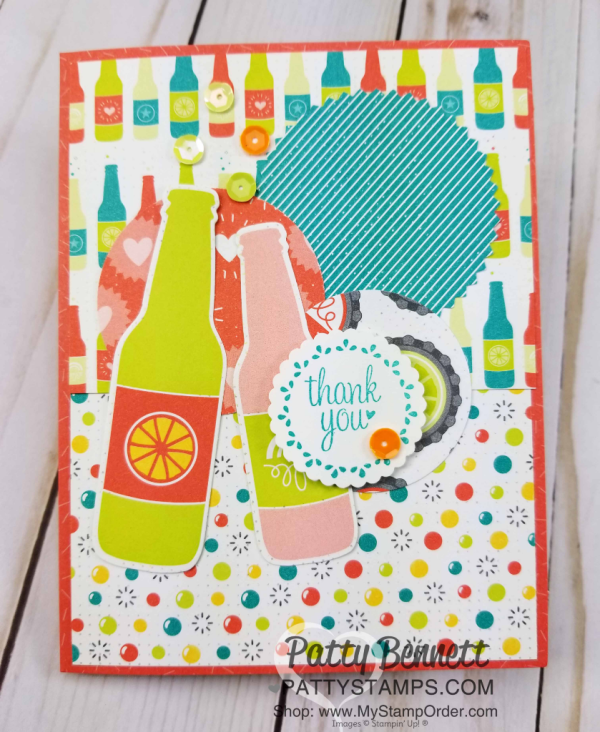 Bubbles & Fizz soda pop bottle cards featuring Stampin' Up! Sale-a-Bration paper and Tutti Frutti cards & envelopes, by Patty Bennett