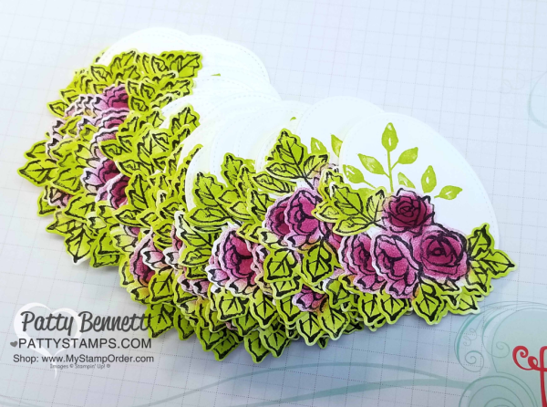 Petal Palette floral images, handstamped then colored with sponge daubers!