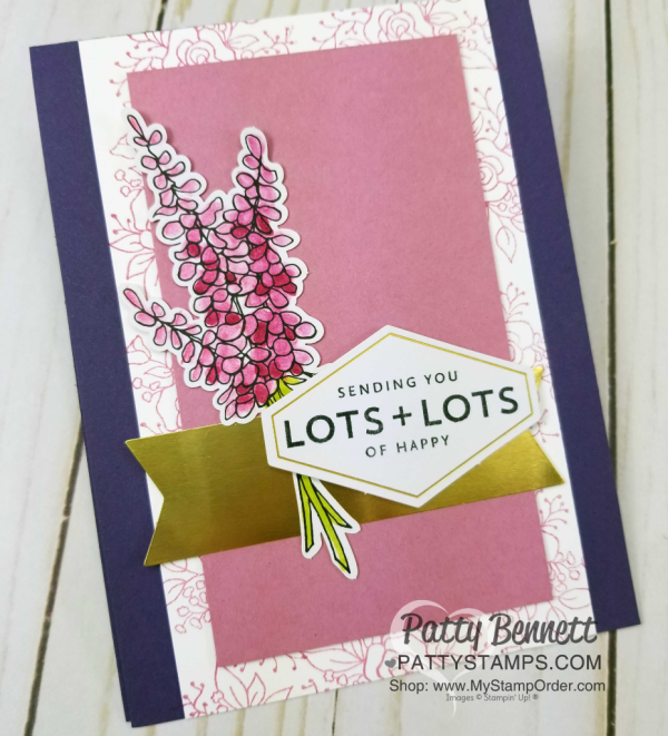 Alternate card idea for Lots of Happy card kit from Stampin' UP! creates 20 cards with envelopes. Includes supplies, stamp set and watercolor pencils!  cards by Patty Bennett