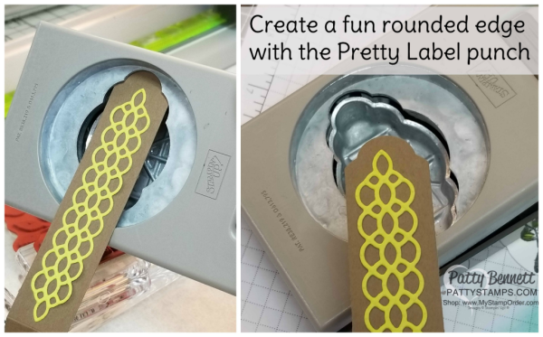 Papercrafting tip for the Pretty Label Punch to create a beautiful scalloped end on your strip of cardstock