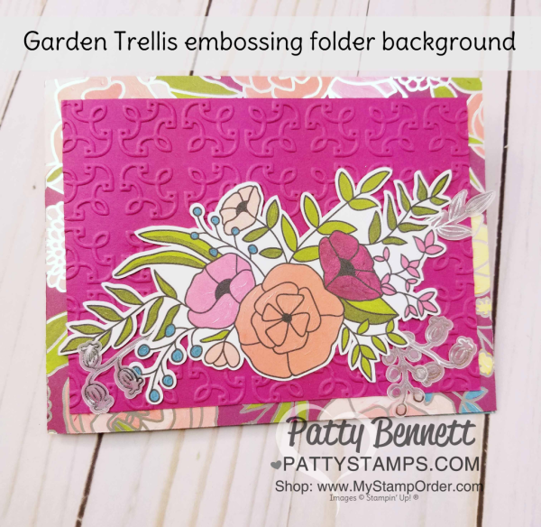 Sweet Soiree Memories & More card idea featuring Stampin' UP! Garden Trellis embossing folder, by Patty Bennett Sweet Soiree Memories & More card idea featuring Stampin' UP! Garden Trellis embossing folder, by Patty Bennett