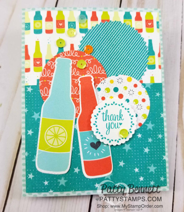 Bubbles & Fizz soda pop bottle cards featuring Stampin' Up! Sale-a-Bration paper and Tutti Frutti cards & envelopes, by Patty Bennett