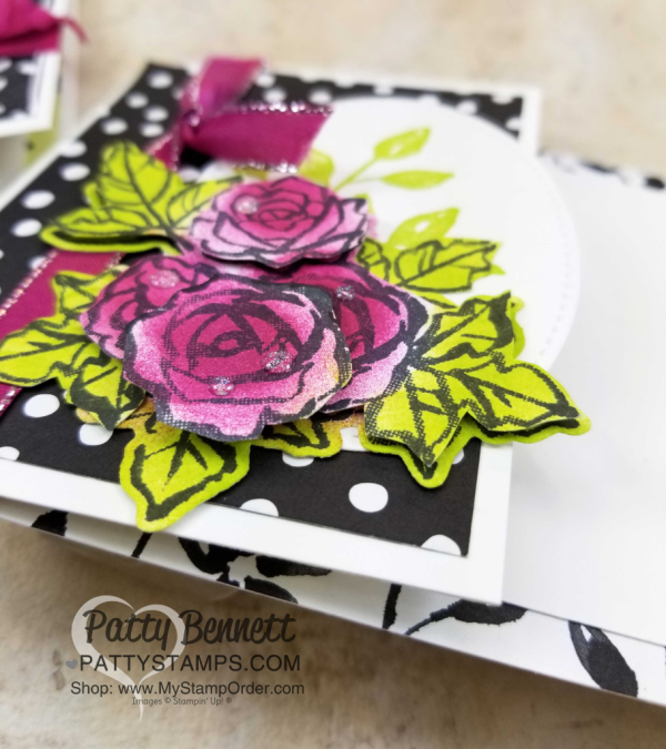 Layered flowers for Handstamped Petal Palette floral cards featuring Sponge Daubers and Stampin' UP! Petal Passion designer paper, by Patty Bennett