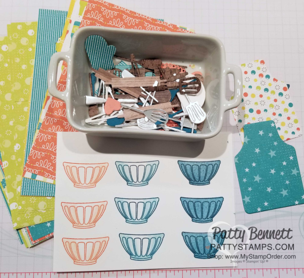 Apron of Love bundle untensil die cuts, and stamped bowls from the Fruit Basket stamp set - shop Stampin' UP! online: www.MyStampOrder.com