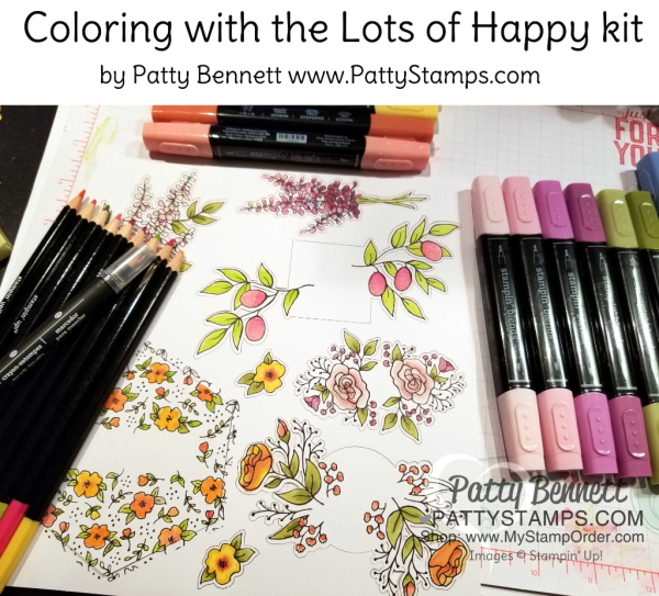 Lots of Happy card kit from Stampin' UP! creates 20 cards with envelopes. Includes supplies, stamp set and watercolor pencils!  cards by Patty Bennett