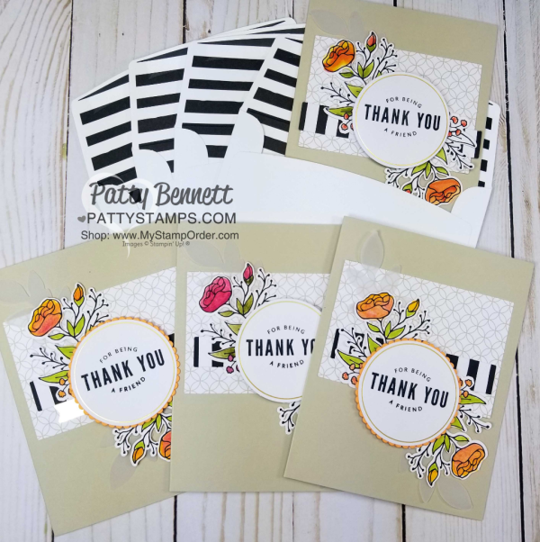 Lots of Happy card kit from Stampin' UP! creates 20 cards with envelopes. Includes supplies, stamp set and watercolor pencils!  cards by Patty Bennett