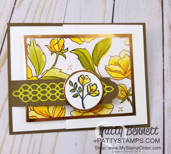 Stampin' UP! Springtime Foils paper colored with Stampin' Blends alcohol markers - fun fold card featuring Petal Palette bundle.