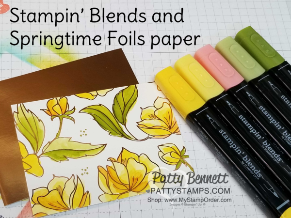 Stampin' UP! Springtime Foils paper colored with Stampin' Blends alcohol markers - fun fold card featuring Petal Palette bundle.