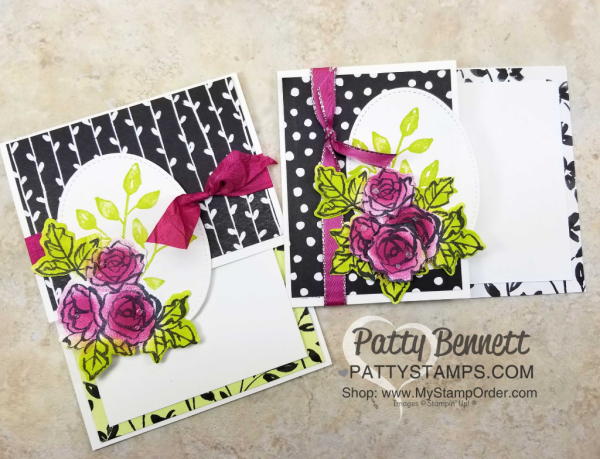 Handstamped Petal Palette floral cards featuring Sponge Daubers and Stampin' UP! Petal Passion designer paper, by Patty Bennett