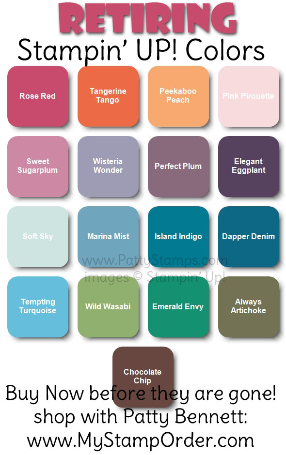 Retiring Stampin' Up! Color info 2018 Patty Stamps