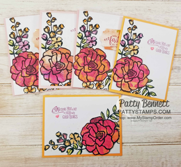 Petal Passsion Memories & More card ideas featuring the flower image from the Stampin' Up! Beautiful Day stamp set, stamped onto Painted with Love designer paper, by Patty Bennett Petal Passsion Memories & More card ideas featuring the flower image from the Stampin' Up! Beautiful Day stamp set, stamped onto Painted with Love designer paper, by Patty Bennett
