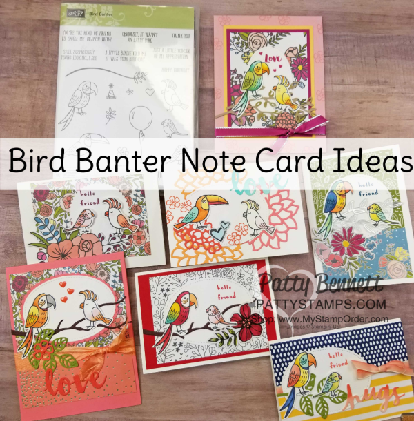 Stampin' Up! Bird Banter retiring stamp set - fun bird cards colored with Stampin' Blends by Patty Bennett Stampin' Up! Bird Banter retiring stamp set - fun bird cards colored with Stampin' Blends by Patty Bennett