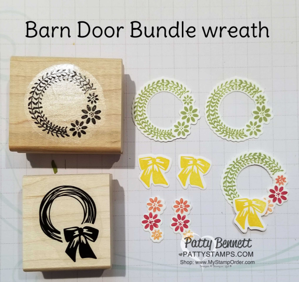 Die Cut Wreath embellishment for the Barn Door Bundle sliding barn door card featuring Stampin UP! Wood Textures paper Die Cut Wreath embellishment for the Barn Door Bundle sliding barn door card featuring Stampin UP! Wood Textures paper