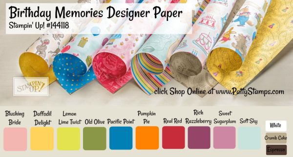 144118 Birthday Memories Designer paper pack. 12x12 paper from Stampin' Up! Shop online at www.MyStampOrder.com 144118 Birthday Memories Designer paper pack. 12x12 paper from Stampin' Up! Shop online at www.MyStampOrder.com
