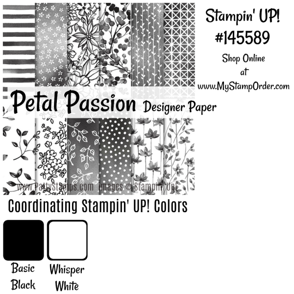 Color the Black and White Petal Passion floral designer paper from Stampin' UP! with Stampin' Blends alcohol markers. available online #145589 at www.MyStampOrder.com Color the Black and White Petal Passion floral designer paper from Stampin' UP! with Stampin' Blends alcohol markers. available online #145589 at www.MyStampOrder.com
