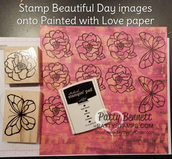 Stamp flower and butterfly images from the Stampin' UP! Beautiful Day stamp set onto the Painted with Love designer paper, then cut out for beautiful images on your handmade cards! Stamp flower and butterfly images from the Stampin' UP! Beautiful Day stamp set onto the Painted with Love designer paper, then cut out for beautiful images on your handmade cards!