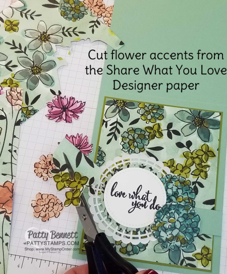 Tip for the Share What You Love Stampin' UP! card designer paper and Pearlized Doily by Patty Bennett