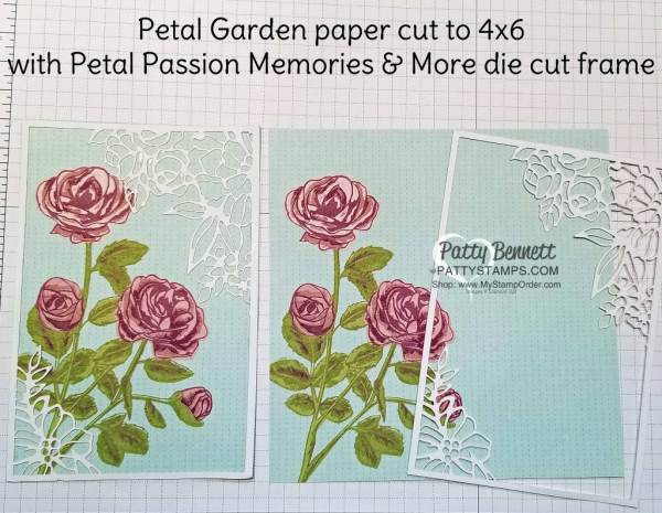 Large 4x6 Petal Garden note card with detailed die cut image from the Petal Passion Memories & More card pack. by Patty Bennett Large 4x6 Petal Garden note card with detailed die cut image from the Petal Passion Memories & More card pack. by Patty Bennett