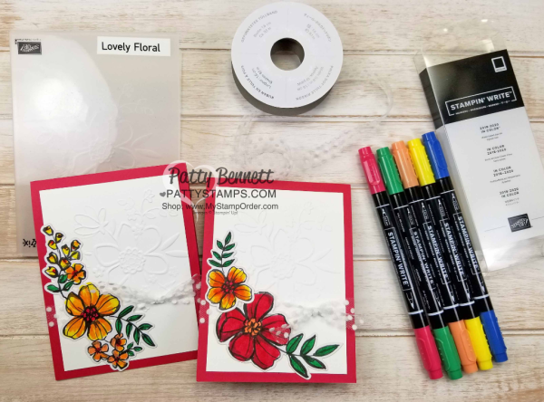 Lovely Floral embossing folder flower card featuring Stampin' UP! Share What You Love suite supplies and 2018-2020 In Colors, by Patty Bennett Lovely Floral embossing folder flower card featuring Stampin' UP! Share What You Love suite supplies and 2018-2020 In Colors, by Patty Bennett