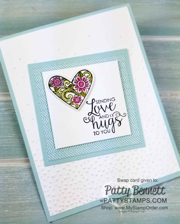 Sending Love and Hugs Ribbon of Courage handstamped card by Kathy Gage