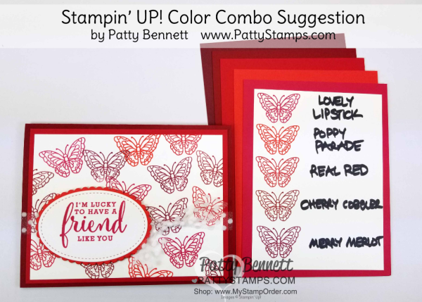 Stampin' UP! 2018 Color Family revamp: a study in Stampin' Up! red color combos in rainbow order by Patty Bennett  www.PattyStamps.com