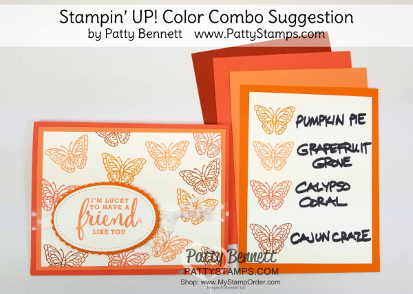 Stampin' UP! 2018 Color Family revamp: a study in Stampin' Up! orange color combos in rainbow order by Patty Bennett  www.PattyStamps.com