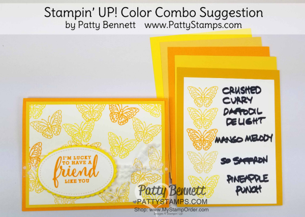 Stampin' UP! 2018 Color Family revamp: a study in Stampin' Up! yellow color combos in rainbow order by Patty Bennett  www.PattyStamps.com