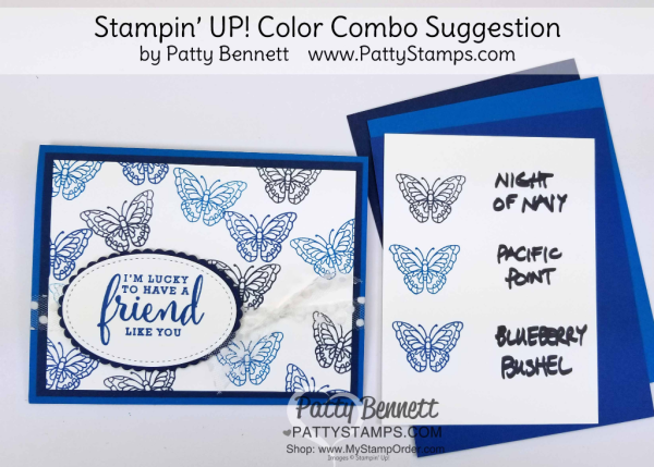 Stampin' UP! 2018 Color Family revamp: a study in Stampin' Up! blue color combos in rainbow order by Patty Bennett  www.PattyStamps.com