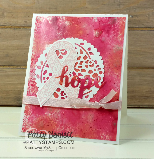 Ribbon of Courage hope card featuring Reinker on glossy cardstock technique die cut embellishments from Support Ribbon thinlit dies by Stampin' UP!