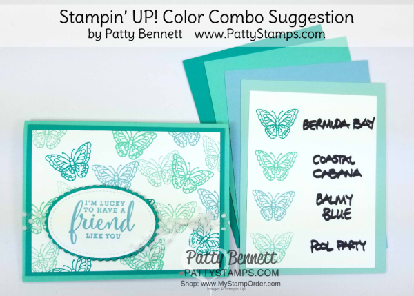 Stampin' UP! 2018 Color Family revamp: a study in Stampin' Up! light blue color combos in rainbow order by Patty Bennett  www.PattyStamps.com
