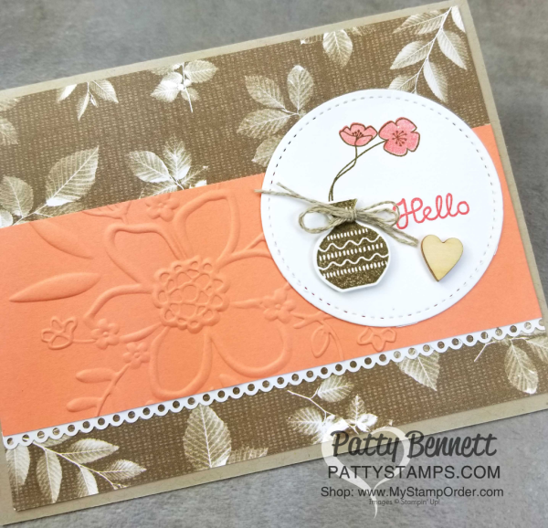 Stampin' UP! Varied Vases card featuring Lovely Floral embossing folder, and Varied Vases stamp set and builder punch bundle, by Patty Bennett  www.PattyStamps.com